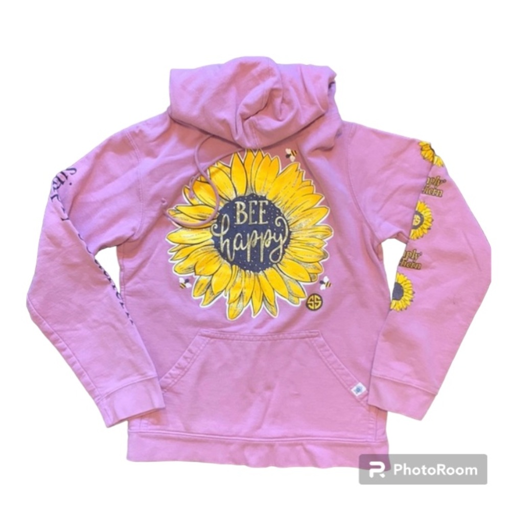 SIMPLY SOUTHERN BEE HAPPY PINK HOODIE SUNFLOWERB POUCH POCKET